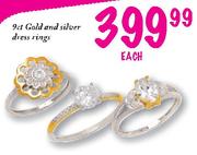 9ct Gold And Silver Dress Rings-Each