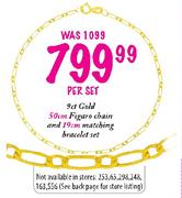 9ct Gold Figaro Chain-50cm-Per Set