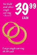 9ct Gold And Silver Large Single Earring-Each