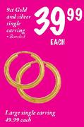 9ct Gold And Silver Single Earring-Each