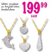Glitter Pendants On 9ct Gold/Silver Bonded Chain-Each