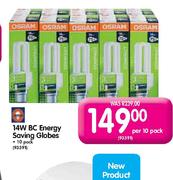 Osram 14W BC Energy Saving Globes-Per 10 Pack Each