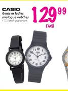 Casio Gents Or Ladies Analogue Watches Each