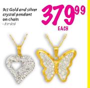 9ct Gold And Silver Crystal Pendant On Chain Each