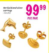 9ct Gold And Silver Earrings-Per Pair