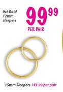 9ct Gold 15mm Sleepers-Per Pair