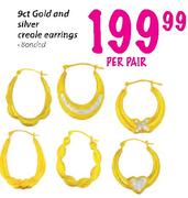 9ct Gold And Silver Clecle Earrings-Per Pair