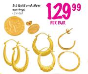 9ct Gold And Silver Earrings-Per Pair