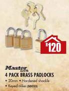 Master Lock 4 Pack Brass Padlocks-20mm