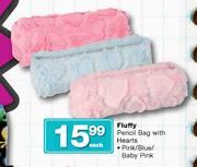Fluffy Pencil Bag With Hearts Pink/Blue/Baby Pink-Each