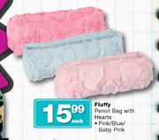 Fluffy Pencil Bag With Hearts Pink/Blue/Baby Pink-Each