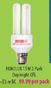 Eurolux 15W Day/Night CFL(ES Or BC)-2's pack