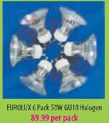 Eurolux 50W GU10 halogen-6's pack