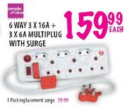 Simple Choice 6 Way 3x16A + 3x6A Multiplug With Surge-Each