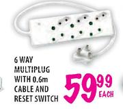6 Way Multiplug With 0.6m Cable And Reset Switch-Each