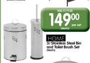 Home Stainless Steel Bin And Toilet Brush Set-3L