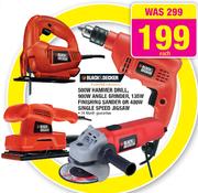 Black & Decor 500W Hammer Drill,900W Angle Grinder,135W Finishing Sander Or 400W Single Speed Jigsaw