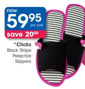 Clicks Black Stripe Peep-Toe Slippers-Per Pair