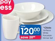 Clicks 16 Piece White Porcelain Dinner Set-Per Set