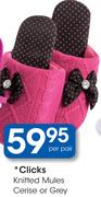 Clicks Knitted Mules Cerise Or Grey-Per Pair