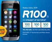 Nokia Asha 309-On Straight Up 100 TopUp