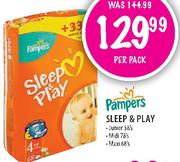 Pampers Sleep & Play-Junior 58's,Midi 78's,Maxi 68's Per Pack