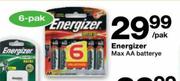 Energizer Max Aa Batterye 6 Pak-Per Pak