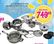 Tissolli 21 Piece Stainless Steel Cookware Set with Solid Lids