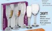 Venue White Wine/Red Wine/Flute Glasses 3's Pack-Per Pack 