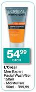 L'Oreal Men Expert Facial Wash/Gel-150ml Each