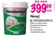 Homestead Ultra Textured Acrylic-20ltr Each