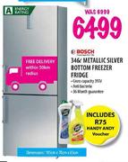 Bosch Metallic Silver Bottom Freezer/Fridge-346Ltr 
