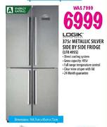 Logik Metallic Silver Side By Side Fridge-375Ltr