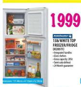 Kelvinator White Top Freezer/Fridge-138Ltr