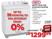 Defy White Twin Tub Washing Machine (DTT166) - 7.5 kg