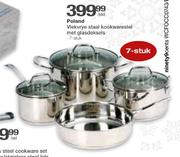 Poland Vlekvrye Staal Kookwarestel Met Glasdeksels-7 Stuk