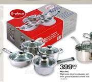 Prochef Stainless Steel Cookware Set With Glass /Stainless Steel Lids-8 Piece