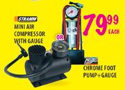 Chrome Foot Pump+Gauge-Each