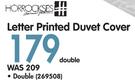 Horrocksed Letter Printed Duvet Cover Double