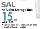 SAL 4L Alpha Storage Box-Each