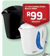Counter Point 1.7 Litre Cordless Kettle Black Or White-Each