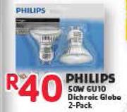 Philips 50W GU10 Dichroic Globe 2-Pack