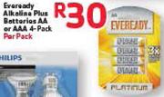 Eveready Alkaline Plus Batteries AA Or AAA 4-Pack-Per Pack