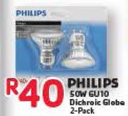 Philips 50W GU10 Dichroic Globe 2-Pack