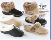 Ladies Assorted Fur Collar Outdoor Slippers Sizes-3-8 Per Pair