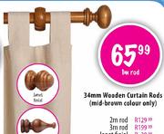 34mm Wooden Curtain Rods (Mid Brown Colour Only)-3m Rod