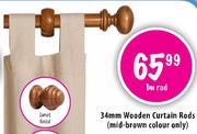 34mm Wooden Curtain Rods (Mid Brown Colour Only)-1m Rod