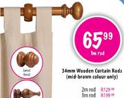 34mm Wooden Curtain Rods (Mid Brown Colour Only)-2m Rod