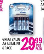 Great Value AA Alkaline 6 Pack