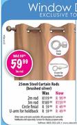 Steel Curtain Rods(Brushed Silver)-25 mm-1m Rod